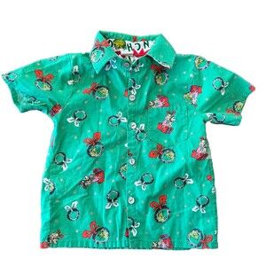 Emi and Ali Grinch Short Sleeve Button Down Boys Size 4 Shirt Cindy Lou Who